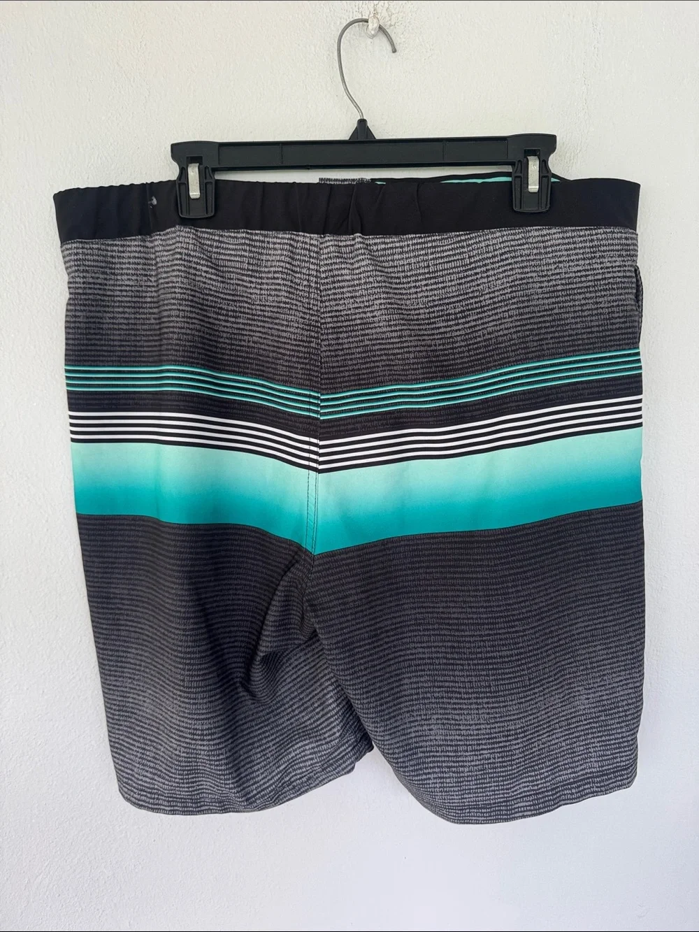 ZEROXPOSUR men’s gray teal stripe print swim shorts size large
